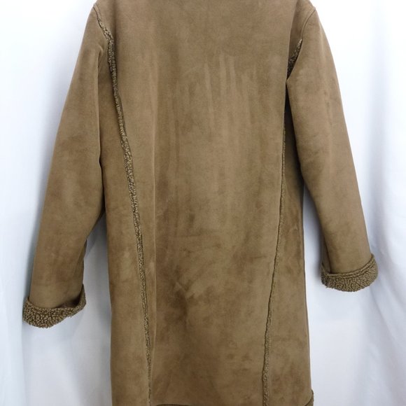 LL Bean Womens Jacket Coat Faux Suede Sherpa Lined Brown Pockets Warm Medium - Picture 12 of 13